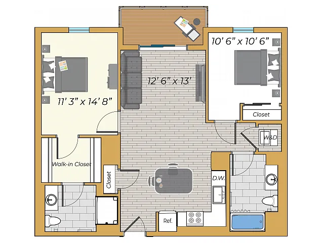 Floor plan 2 Bedroom w/ Balcony
