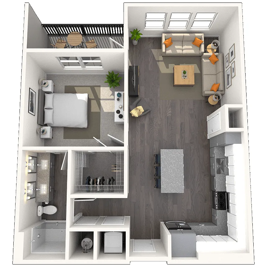 Floor plan A2 1x1 814 SF