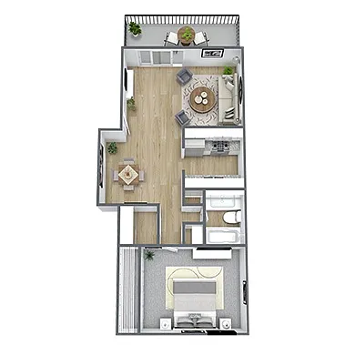 Floor plan A1: 1 Bed 1 Bath