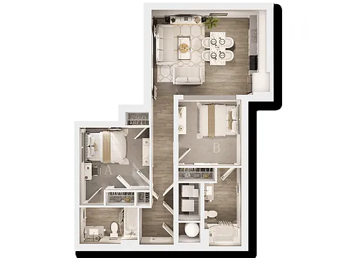 Floor plan Two Bedroom B - IU Bloomington 2026 - 2027