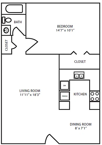 Floor plan 1 Bedroom 1 Bathroom