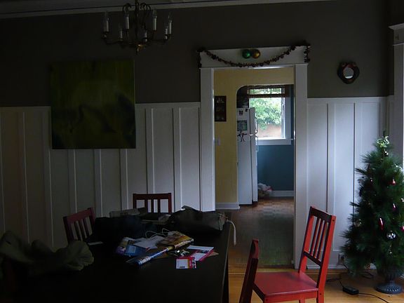 Dining room looking into kitchen.