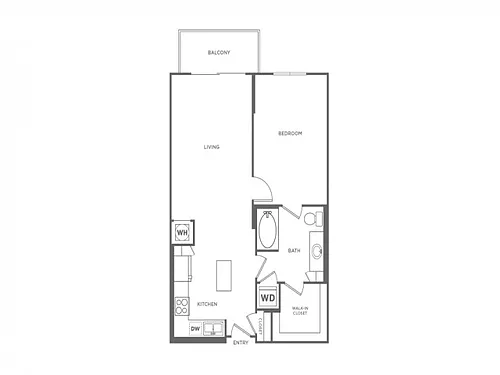 Floor plan One Bedroom One Bath (791 SF)
