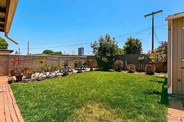 Back yard - the tree is gone and the storage shed is now in the back corner.