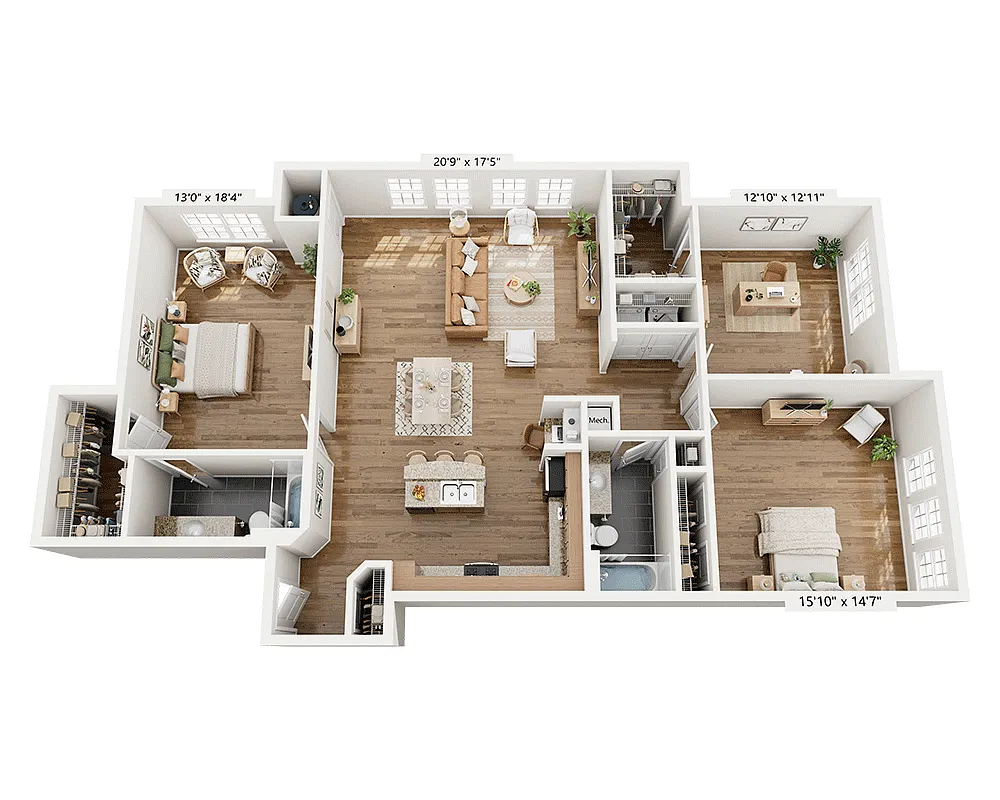 Floor plan Three Bedroom C2B