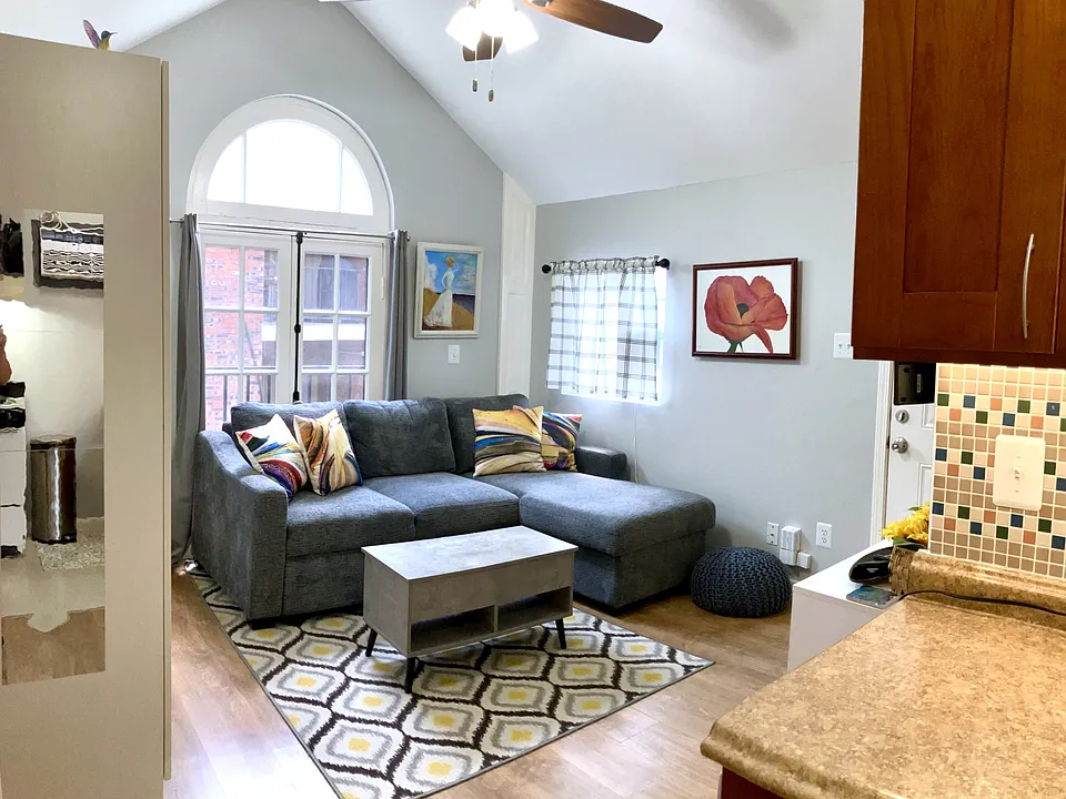 Living room with French doors