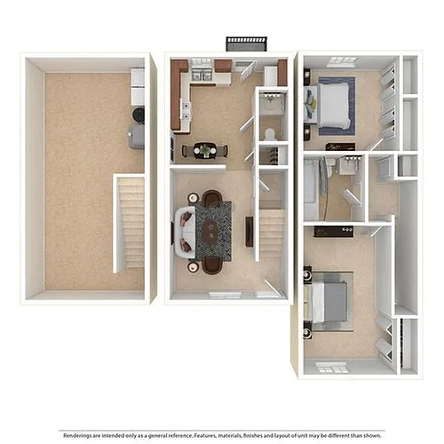 Floor plan 2 Bedroom 1.5 Bathroom Townhome