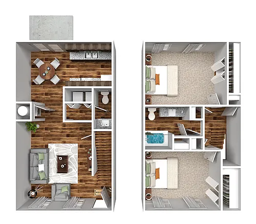 Floor plan Two Bedroom One and a Half Bath Townhome