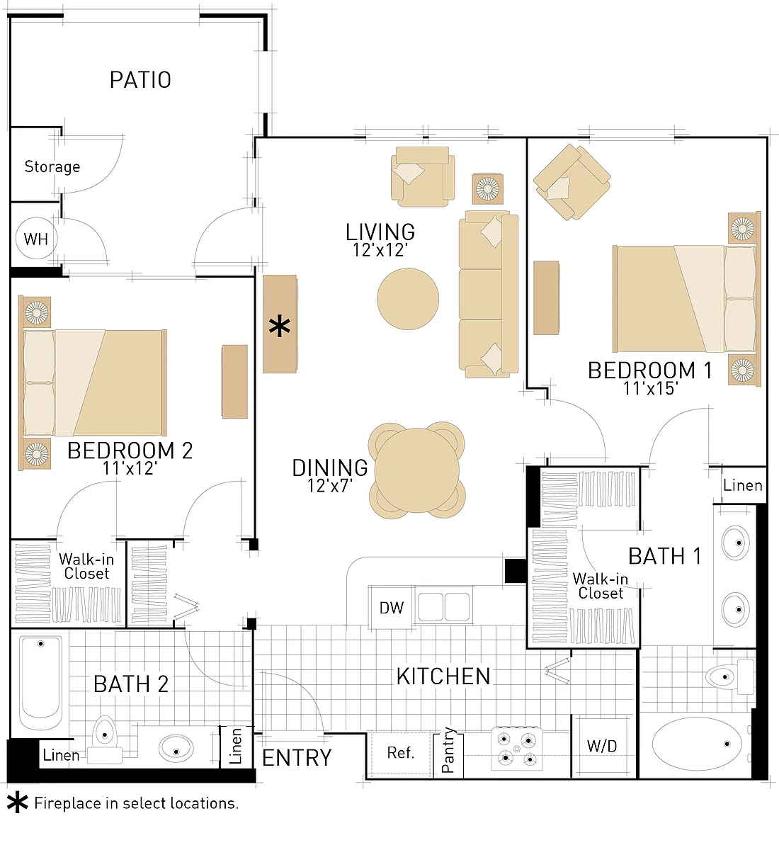 Floor plan The Cypress- Two Bedrooms, Two Bath