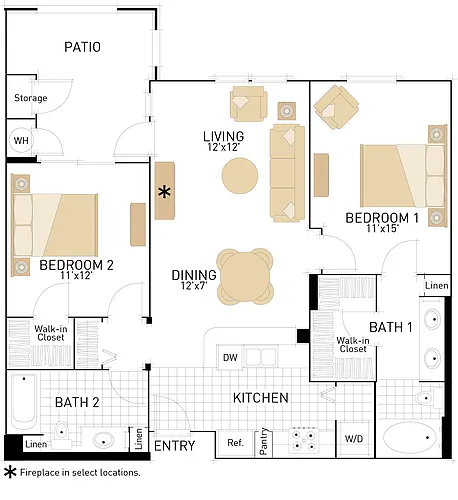 Floor plan The Cypress- Two Bedrooms, Two Bath