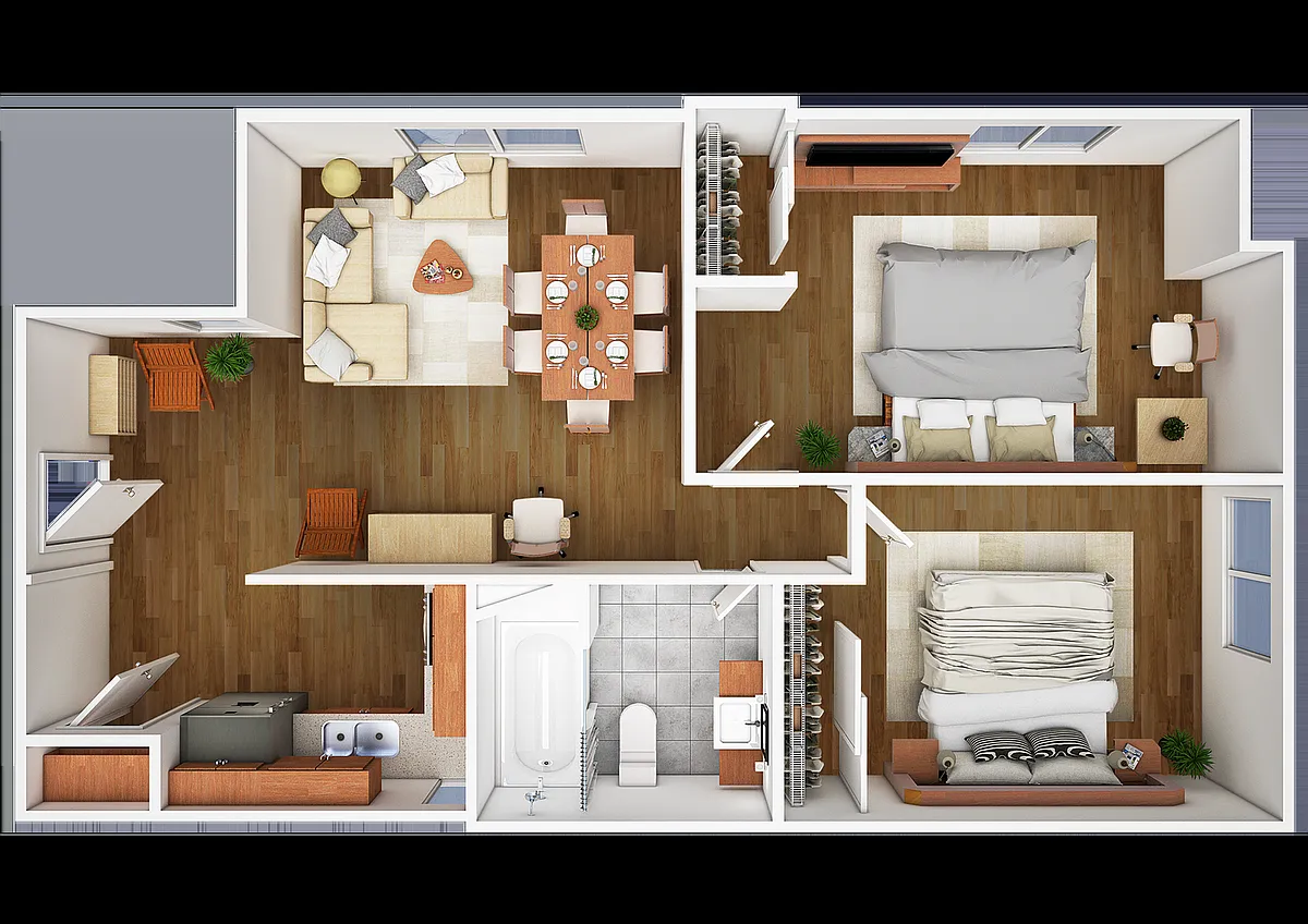 Floor plan B1. 2 Bedroom/1 Bath