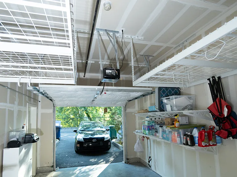 Garage with ample storage.