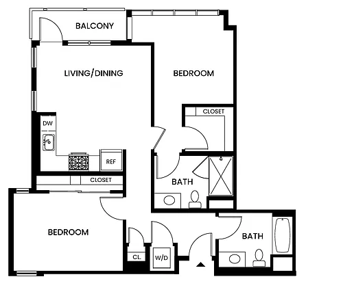Floor plan 2 Bed/2 Bath-B1.1