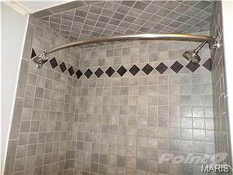 Tile lined shower stall in main bath.