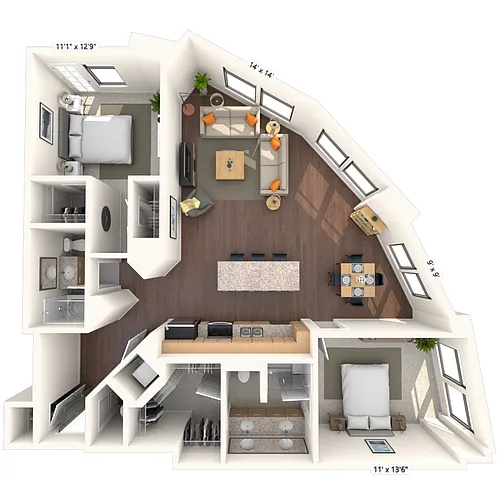 Floor plan Traditional 2x2 1224-1333 SF