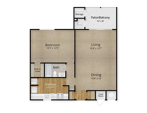 Floor plan 1 Bed x 1 Bath - Mirabella I