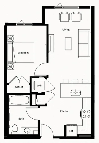 Floor plan 1 Bed/1 Bath-D1