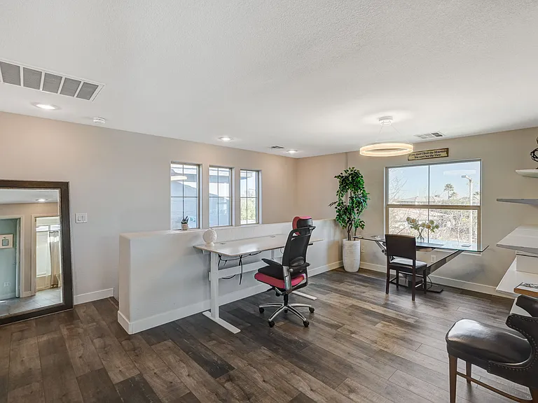 Loft with two desks - industrial electronic stand/sit desk