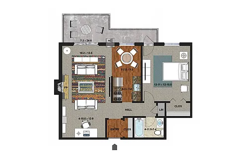 Floor plan 1 Bedroom C