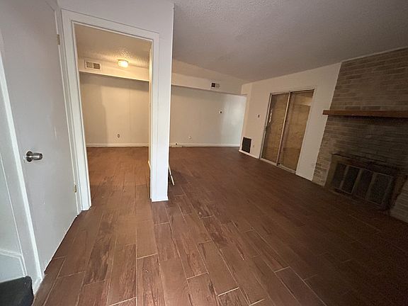 Downstairs living room with fireplace