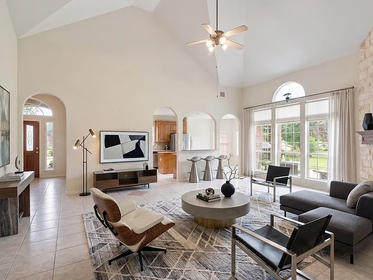Living room, virtually staged.