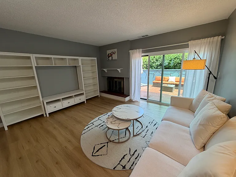 2 floor, living room + fireplace + patio