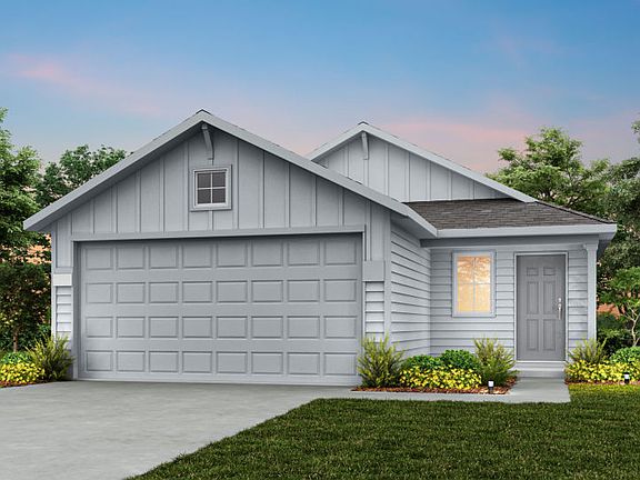 The Barton, a one-story home with 2-car garage, shown with home exterior HC103