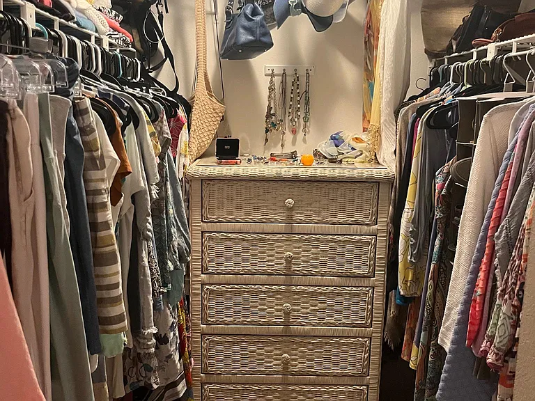 Walk in closet for all your favorite clothes, shoes, hats and jewlery.