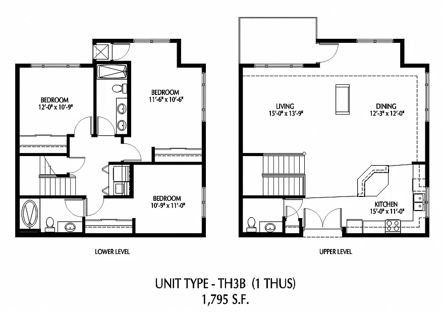 Floor plan Three Bedroom Townhome - B