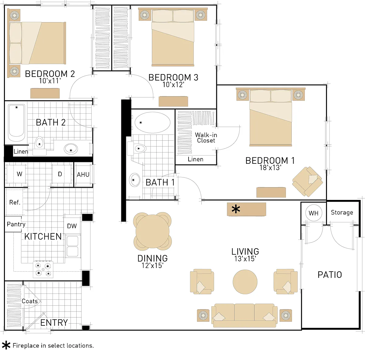 Floor plan The Cypress- Three Bedrooms