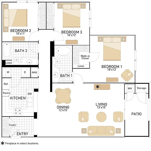 Floor plan The Cypress- Three Bedrooms