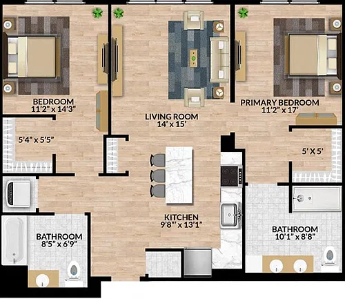 Floor plan B3 - 2 Bedroom 2 Bath