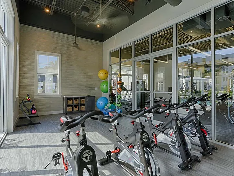 The fitness center also includes a separate spin and yoga studio