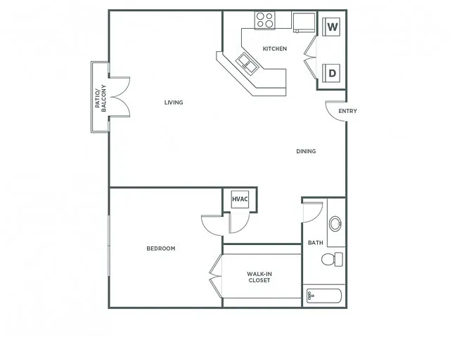 Floor plan One Bedroom One Bath (785 SF)