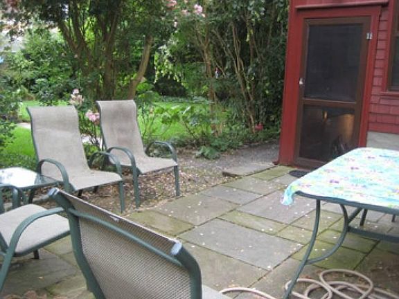 back blue stone patio