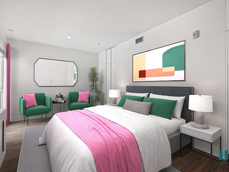 Bedroom with Built-In Cabinet Storage, Vinyl Flooring, and Windows