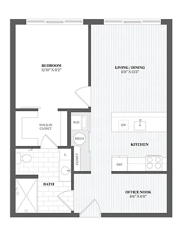 Floor plan 1 Bed/1 Bath-A2 335 Orange