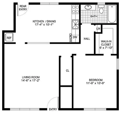 Floor plan One Bedroom - Downstairs