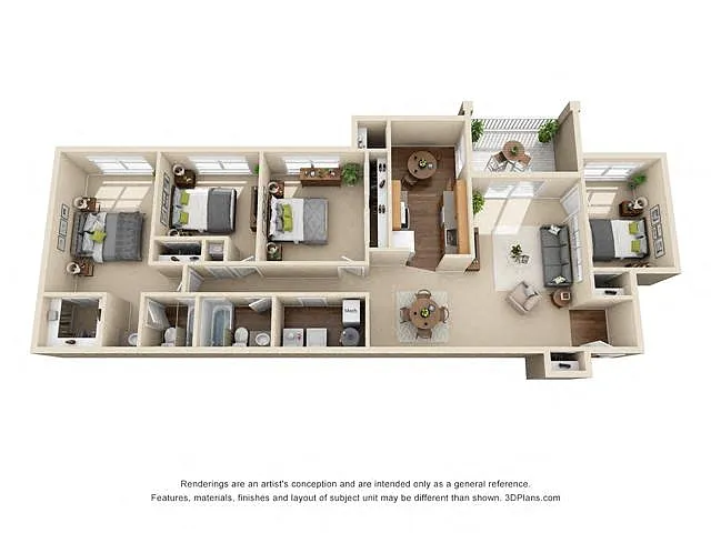 Floor plan 4 Bed, 2 Bath (Evergreen)