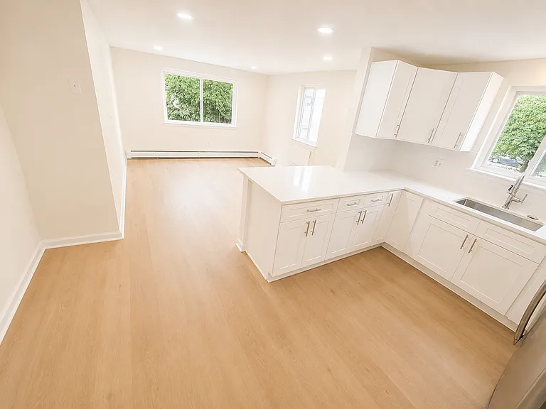 Bright modern kitchen and living area