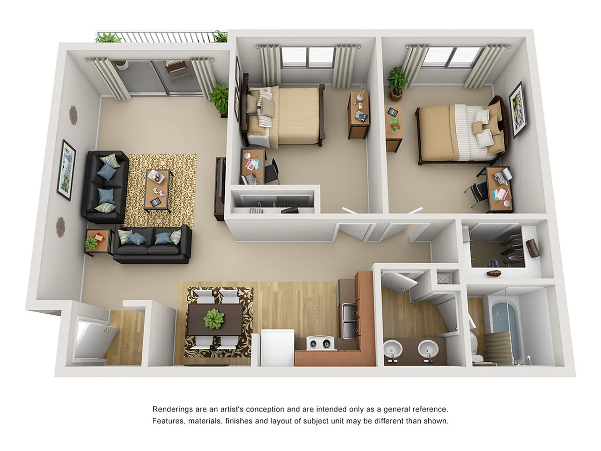 Floor plan 2 Bedroom 1 Bathroom