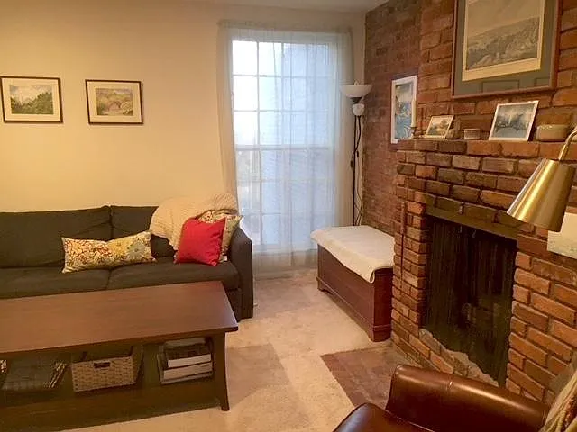 Living room, wood-burning fireplace