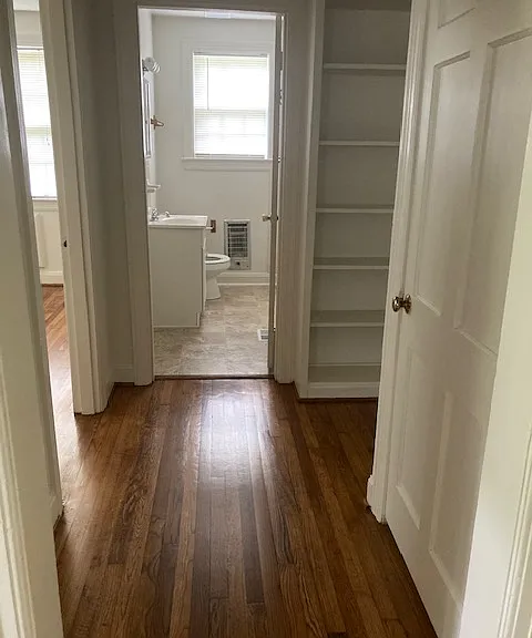 Bathroom 
Shelving in the hallway