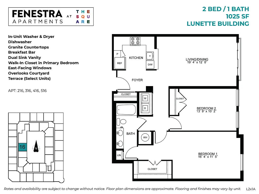 Floor plan Lunette - 2 Bed / 1 Bath