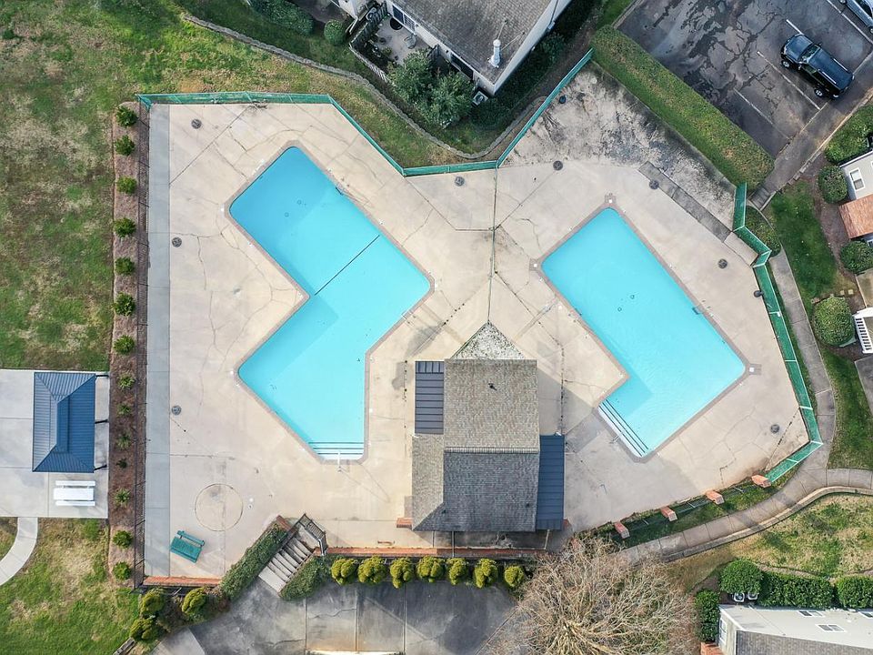 Aerial view of community pools
