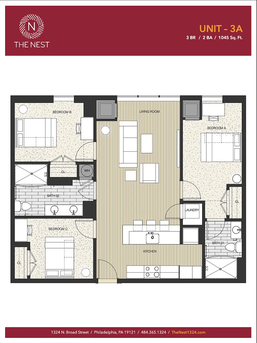 Floor plan 3 Bedroom -Per Bedroom
