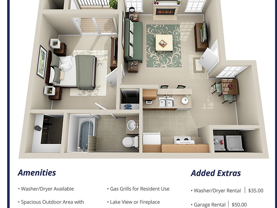 One bed 600 sq ft plan