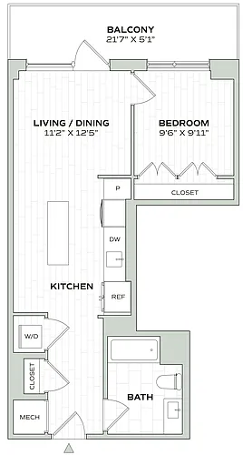 Floor plan 1 Bed/1 Bath - Alula - A01