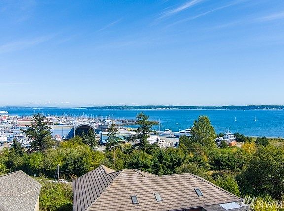 Aerial view of house and Boat Haven, PT Bay, Marrowstone Island and Admiralty Inlet.