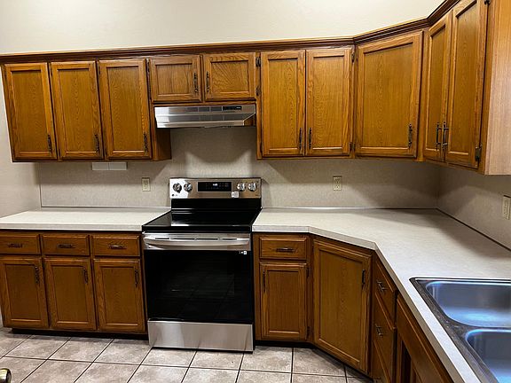 View of kitchen from back door.